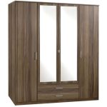 Omega Walnut 4 Door 2 Drawer Mirrored Wardrobe Natural