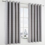Geo Grey Blackout Eyelet Curtains Grey
