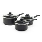 GreenChef Set Of 3 Saucepans With Lids Black