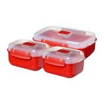 Sistema Pack of 3 Heat & Eat Microwave Containers Red