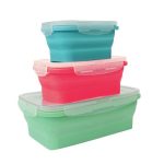 Set Of Three Collapsible Silicone Freezer Boxes Blue/Pink/Green