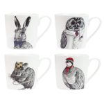 Set of 4 Forest Friends Mugs White