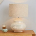 Zen Urchin Embossed Ivory Ceramic Table Lamp Cream