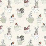 Teacups and Creatures PVC Fabric White