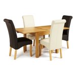 Lambeth 80-160cm Dining Set with 4 Kingston Faux Leather Chairs Natural