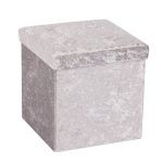 Foldable Silver Velvet Cube Ottoman Silver