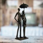 Elur Cast Iron Umbrella Couple Standing Figurine Brown