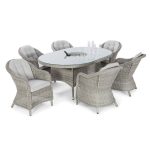 Maze Rattan Oxford 6 Seat Oval Dining Set with Ice Bucket Grey