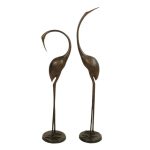 Dark Verdigris Contemporary Cranes Pair Brown
