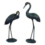 Dark Verdigris Cranes Pair Brown