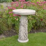 Antique Stone Effect Floral Bird Bath White