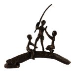 Mocha Boys On Log Iron Figurine Brown
