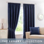 Chenille Navy Pencil Pleat Curtains Navy