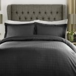 Xquisite Home Luxury 400 Thread Count Cotton Satin Check Black Duvet Cover and Pillowcase Set Black
