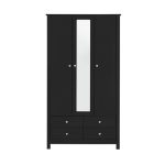 Florence Wooden 3 Door Black Mirrored Wardrobe Black
