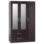 Charles Walnut 3 Door 2 Drawer Mirrored Wardrobe Brown