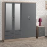 Nevada 4 Door 2 Drawer Grey Mirrored Wardrobe Grey