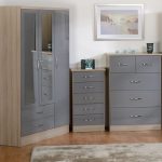 Nevada 3 Door 2 Drawer Grey Mirrored Wardrobe Grey