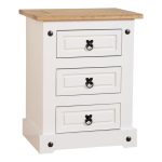 Corona 3 Drawer White Bedside Table White