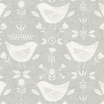 Folk Bird Grey Fabric Grey