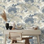 Oriental Landscape China Blue Wallpaper Blue