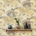 Oriental Landscape Yellow Wallpaper Yellow