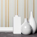 UK Pulse Stripe Cream and Gold Wallpaper White