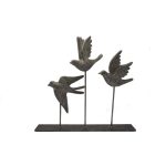 Three Flying Birds Ornament Distressed Silver