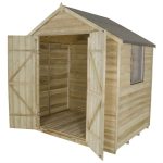 5ft x 7ft Forest Garden Pressure Treated Double Door Apex Shed Natural