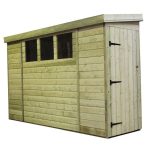 3ft x 10ft Empire Right Side Door Wooden Reverse Pent Shed with 3 Windows Natural