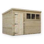 3ft x 10ft Empire Front Left Door Wooden Pent Shed with 3 Windows Natural