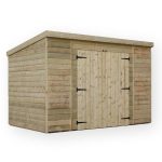 8ft x 12ft Empire Double Door Wooden Pent Shed Natural