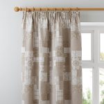 Patchwork Chenille Natural Pencil Pleat Curtains Natural