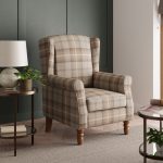 Oswald Check Wingback Armchair – Natural Natural