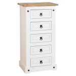 Corona 5 Drawer Narrow Chest White