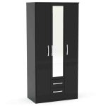 Lynx Black 3 Door 2 Drawer Mirrored Wardrobe Black