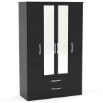 Lynx Black Gloss 4 Door 2 Drawer Mirrored Wardrobe Black