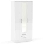 Lynx White 3 Door 2 Drawer Mirrored Wardrobe White