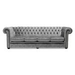 Belvedere Chesterfield 4 Seater Crushed Velvet Sofa Silver