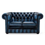 Belvedere Chesterfield 2 Seater Antique Leather Sofa Blue