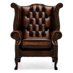 Belvedere Chesterfield Antique Leather Queen Anne Armchair Brown