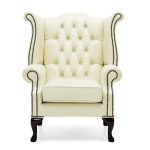 Belvedere Chesterfield Leather Queen Anne Armchair Cream
