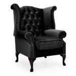 Belvedere Chesterfield Velvet Queen Anne Armchair Black