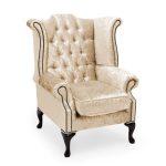 Belvedere Chesterfield Crushed Velvet Queen Anne Armchair Cream