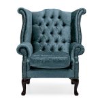 Belvedere Chesterfield Crushed Velvet Queen Anne Armchair Denim
