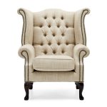 Belvedere Chesterfield Wool Queen Anne Armchair Oatmeal