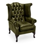 Belvedere Chesterfield Antique Leather Queen Anne Armchair Olive