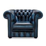 Belvedere Chestefield Antique Leather Club Chair Blue