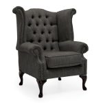 Belvedere Chesterfield Wool Queen Anne Armchair Charcoal