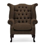 Belvedere Chesterfield Wool Queen Anne Armchair Chocolate (Brown)